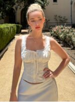 女式杏色紋理花卉拼布褶皺荷葉邊方領無袖夏季連衣裙｜休閒優雅假日百搭款：圖片 2